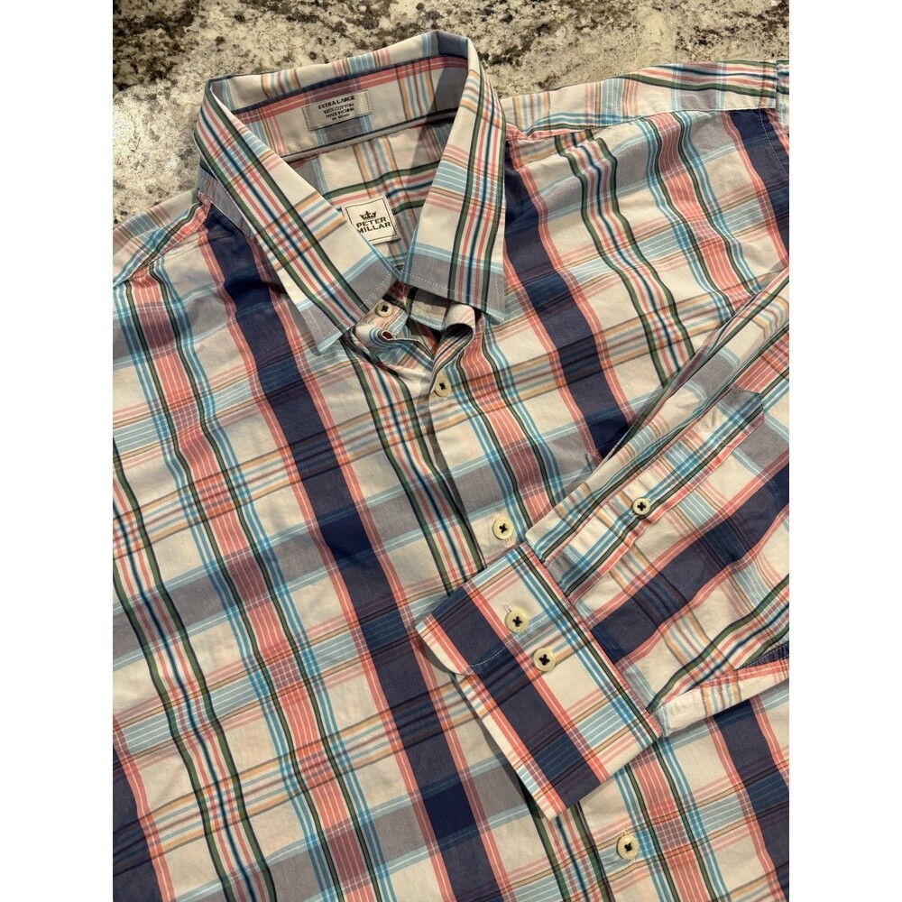 Peter Millar Shirt Mens XL Plaid Button Down Long Sleeve Cotton Casual Classic